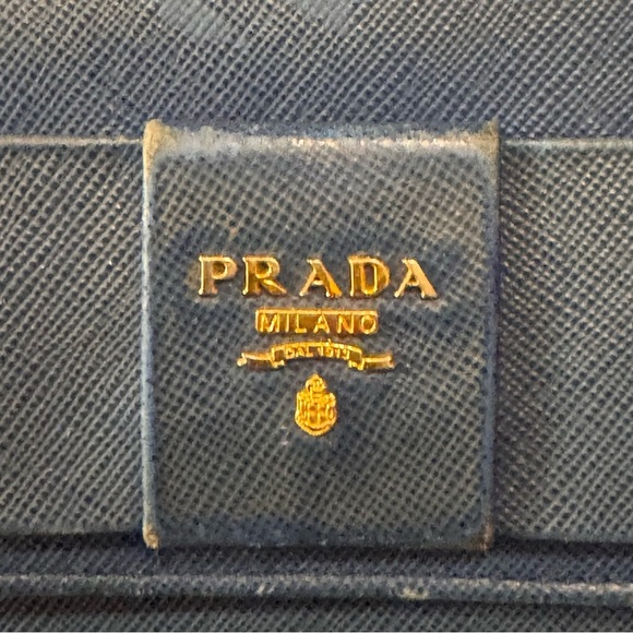 Prada Saffiano Leather Blue Ribbon Gold Long‎ Wallet Guaranteed 100% Authentic - Picture 2 of 15